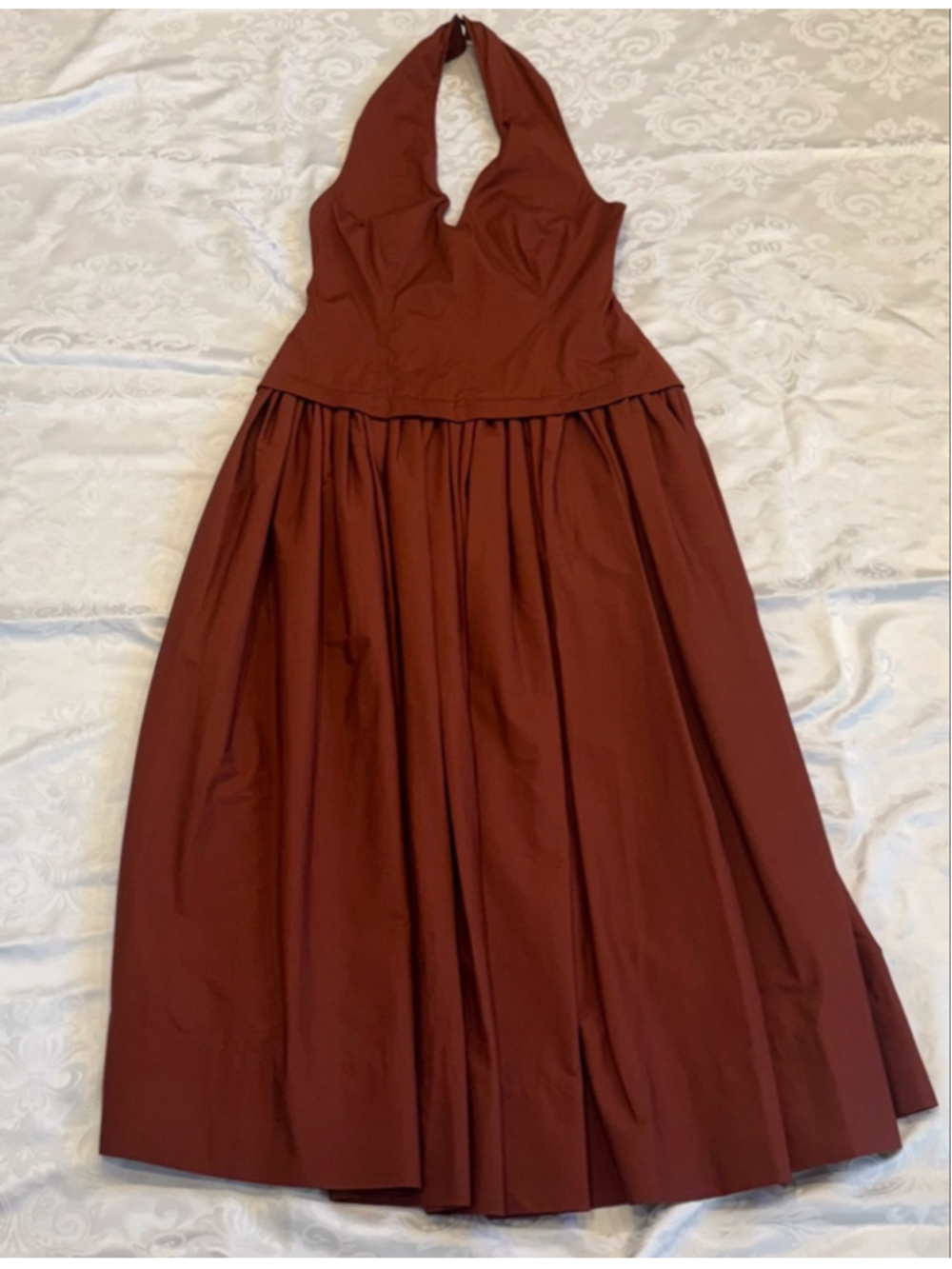 A.L.C. Nora Halter Cotton Midi Dress Dark Bosco Brown Size 8 NWT - Picture 6 of 10